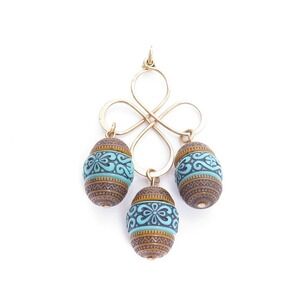 Vintage Large Gold Filled Turquoise Brown Beaded Dangle Necklace Pendant A913